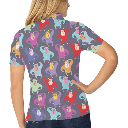 Chimpanzee Pattern Print Design 03 Women's Polo Shirt