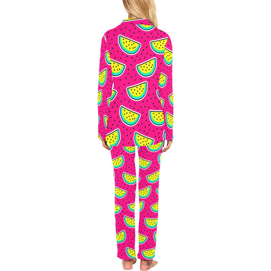 Watermelon Pattern Print Design WM04 Women's Long Pajama Set