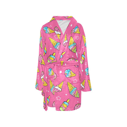 Ice Cream Pattern Print Design IC04 Women's Fleece Robe