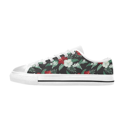 Tropical Flower Print Design LKS303 Women's White Low Top Shoes