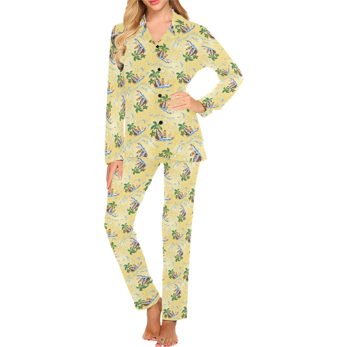 Surf Catch the Wave Design Women's Long Pajama Set