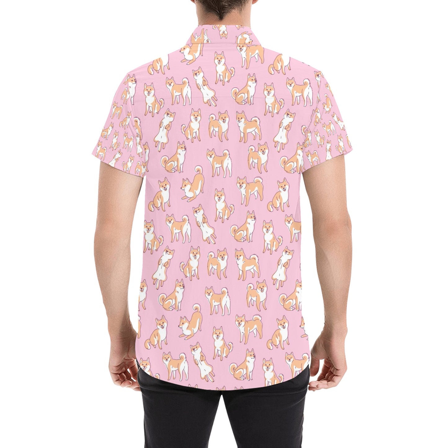 Shiba Inu Print Design LKS303 Men Short Sleeve Button Up Shirt