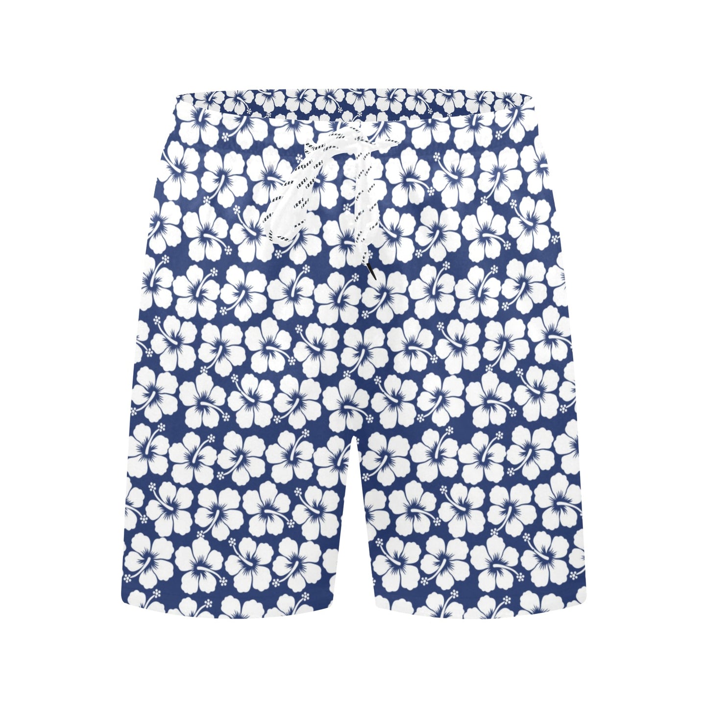 Hibiscus Blue Hawaiian Flower Pattern Men's Swim Trunks Beach Shorts