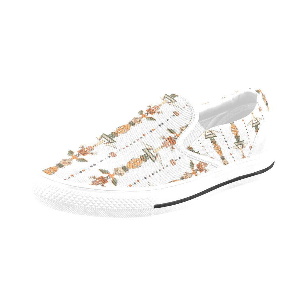 Totem Print Design LKS302 White Slip Ons Canvas Women's Shoes