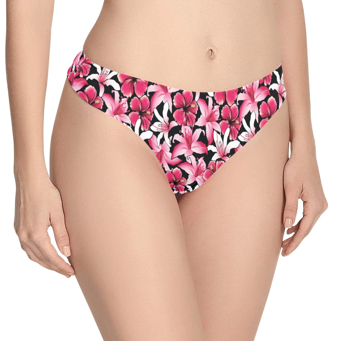 Flower Hawaiian Pink Red Hibiscus Print Women's Thongs