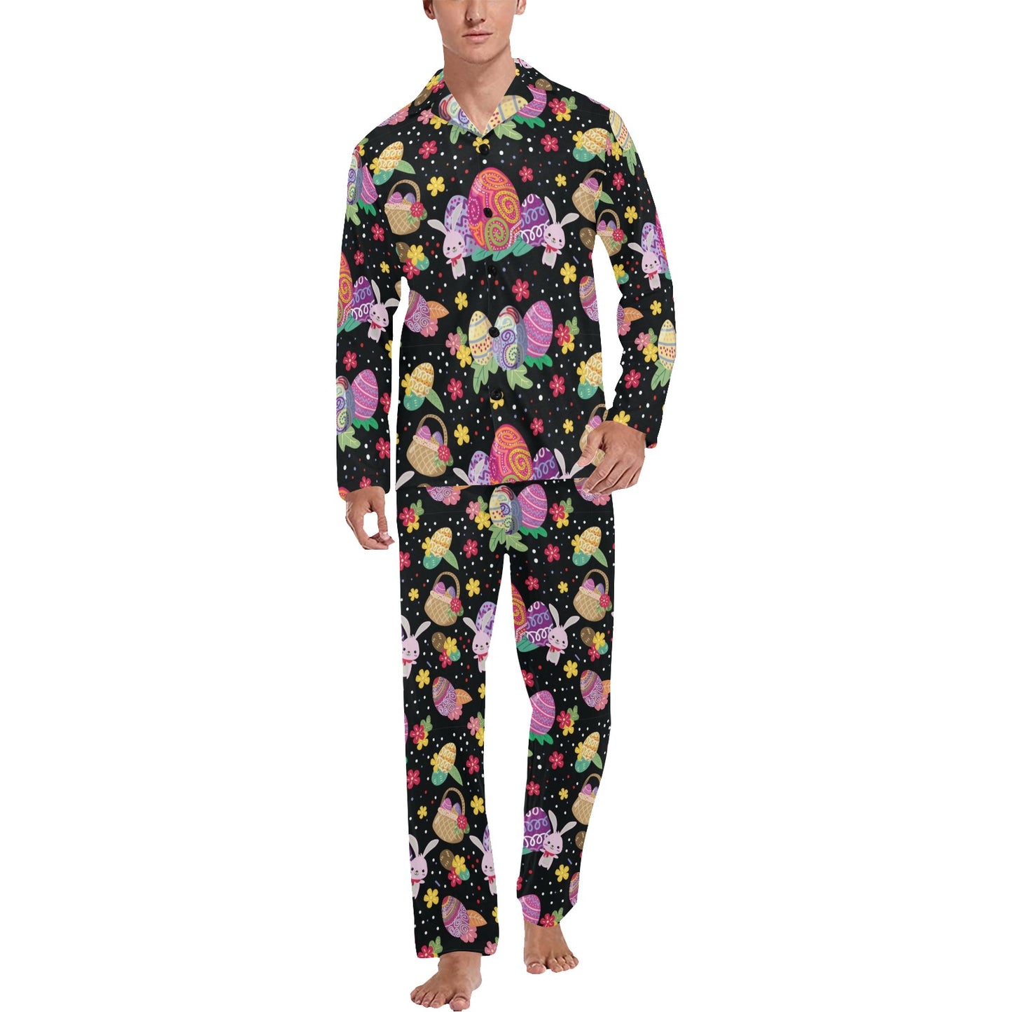 Easter Eggs Pattern Print Design RB06 Men's Long Pajama Set