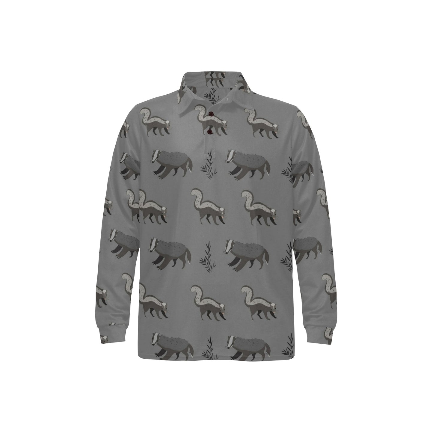 Skunk Print Design LKS301 Long Sleeve Polo Shirt For Men's