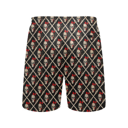 Skull Roses Bone Design Themed Print Men's Swim Trunks Beach Shorts
