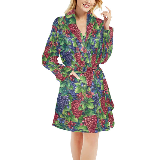 Grape Pattern Print Design GP02 Women's Fleece Robe