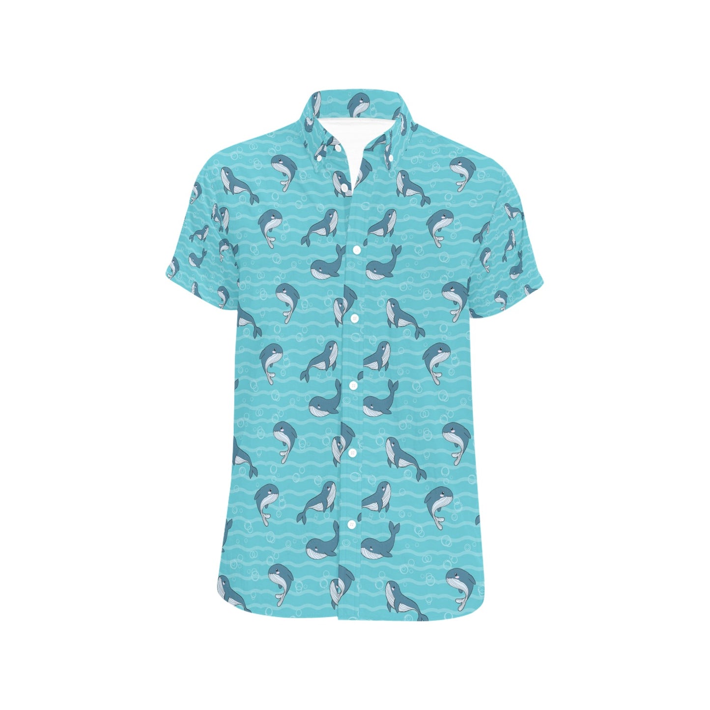 Whale Print Design LKS303 Men Short Sleeve Button Up Shirt