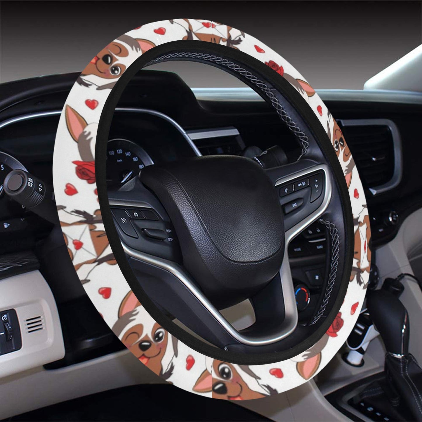 Silky Terriers Heart Print Design LKS302 Steering Wheel Cover with Elastic Edge