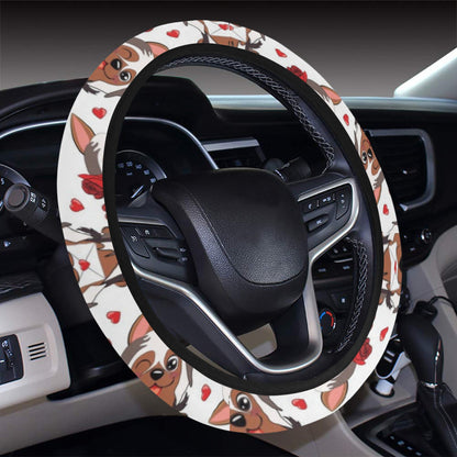 Silky Terriers Heart Print Design LKS302 Steering Wheel Cover with Elastic Edge