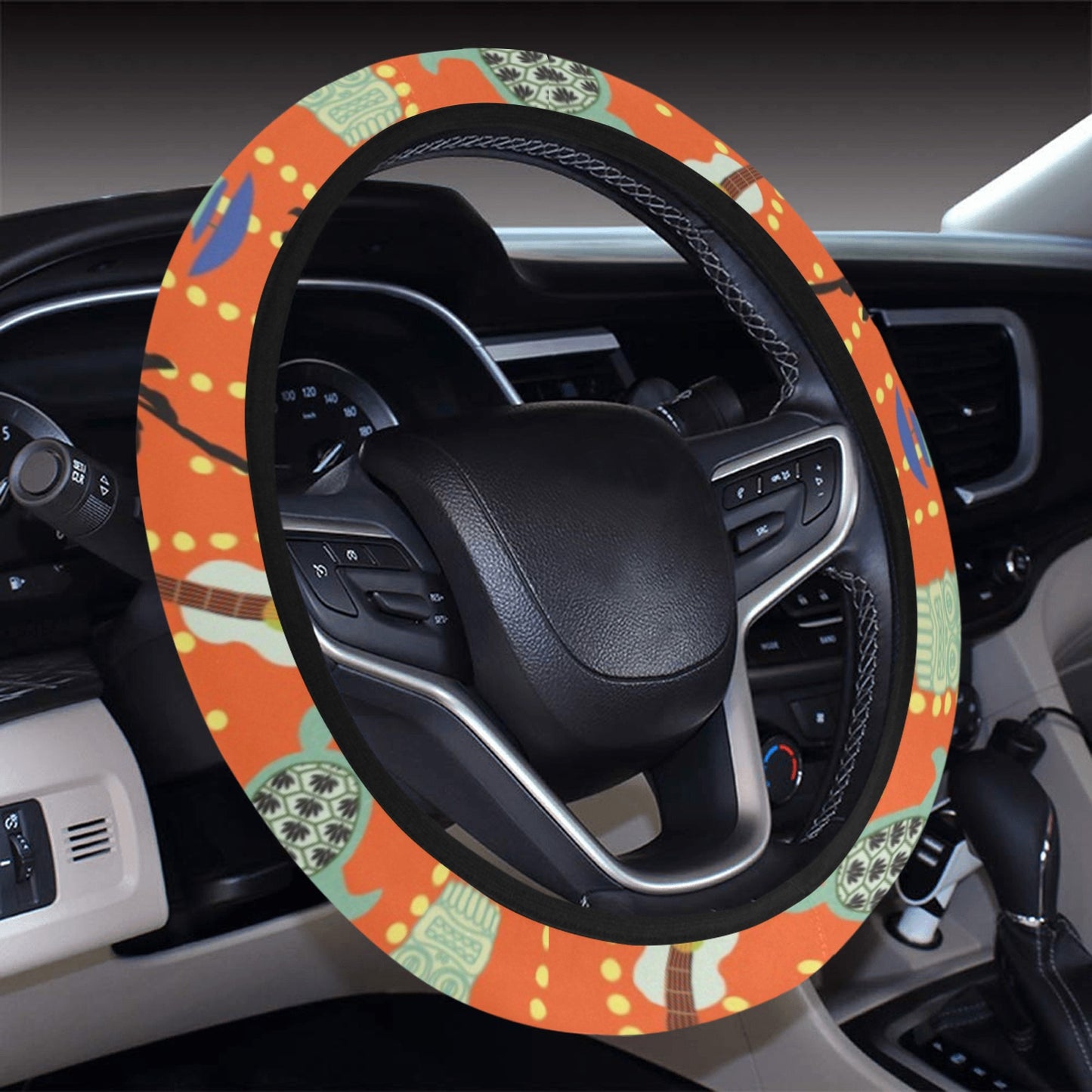 Ukulele Print Design LKS402 Steering Wheel Cover with Elastic Edge