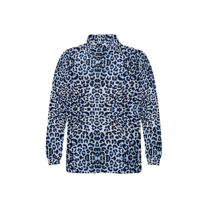 Leopard Blue Skin Print Long Sleeve Polo Shirt For Men's