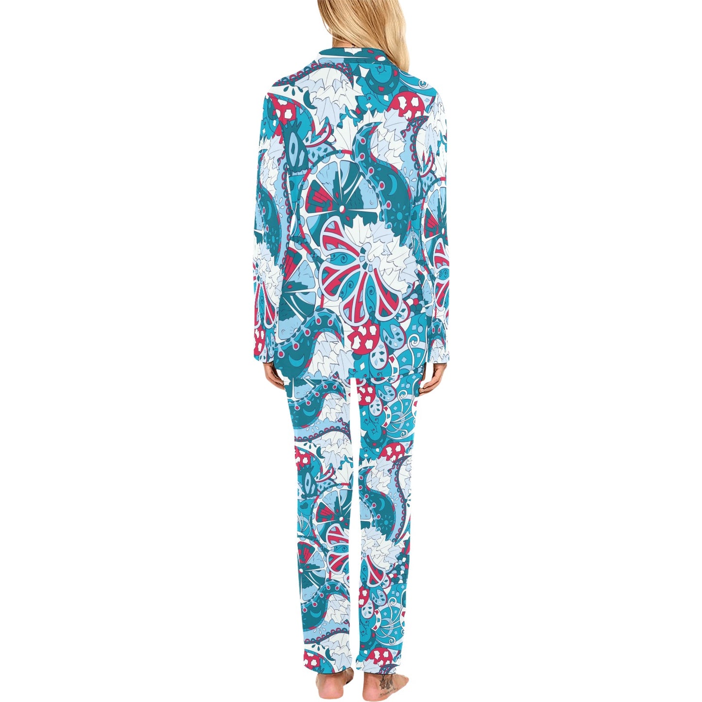 Funky Retro Pattern Print Design A05 Women's Long Pajama Set