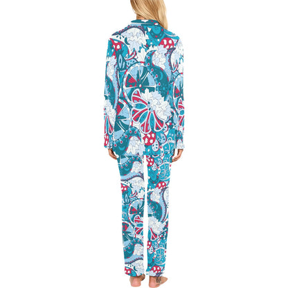 Funky Retro Pattern Print Design A05 Women's Long Pajama Set