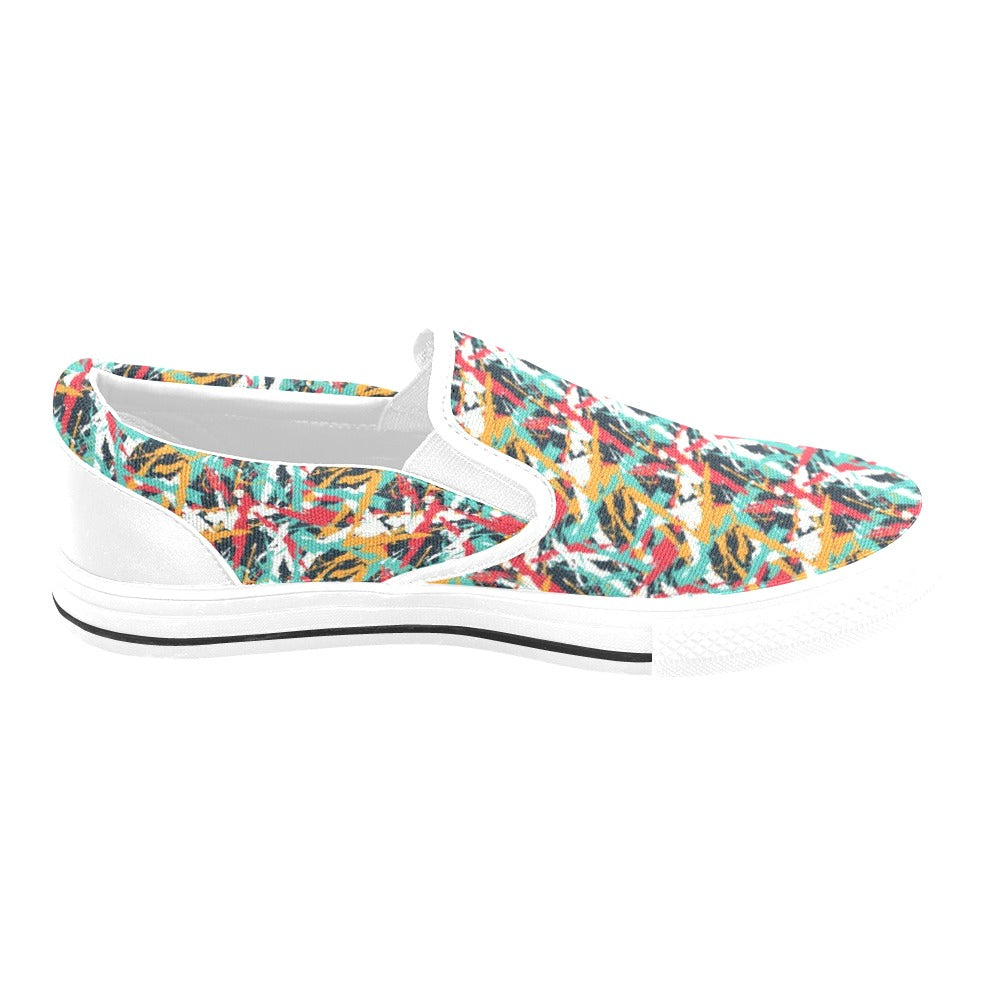 Splatter Print Design LKS304 White Slip Ons Canvas Women's Shoes