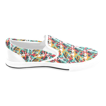 Splatter Print Design LKS304 White Slip Ons Canvas Women's Shoes