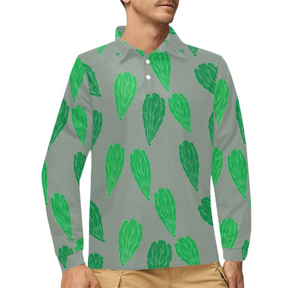 Lettuce Pattern Print Design 02 Long Sleeve Polo Shirt For Men's