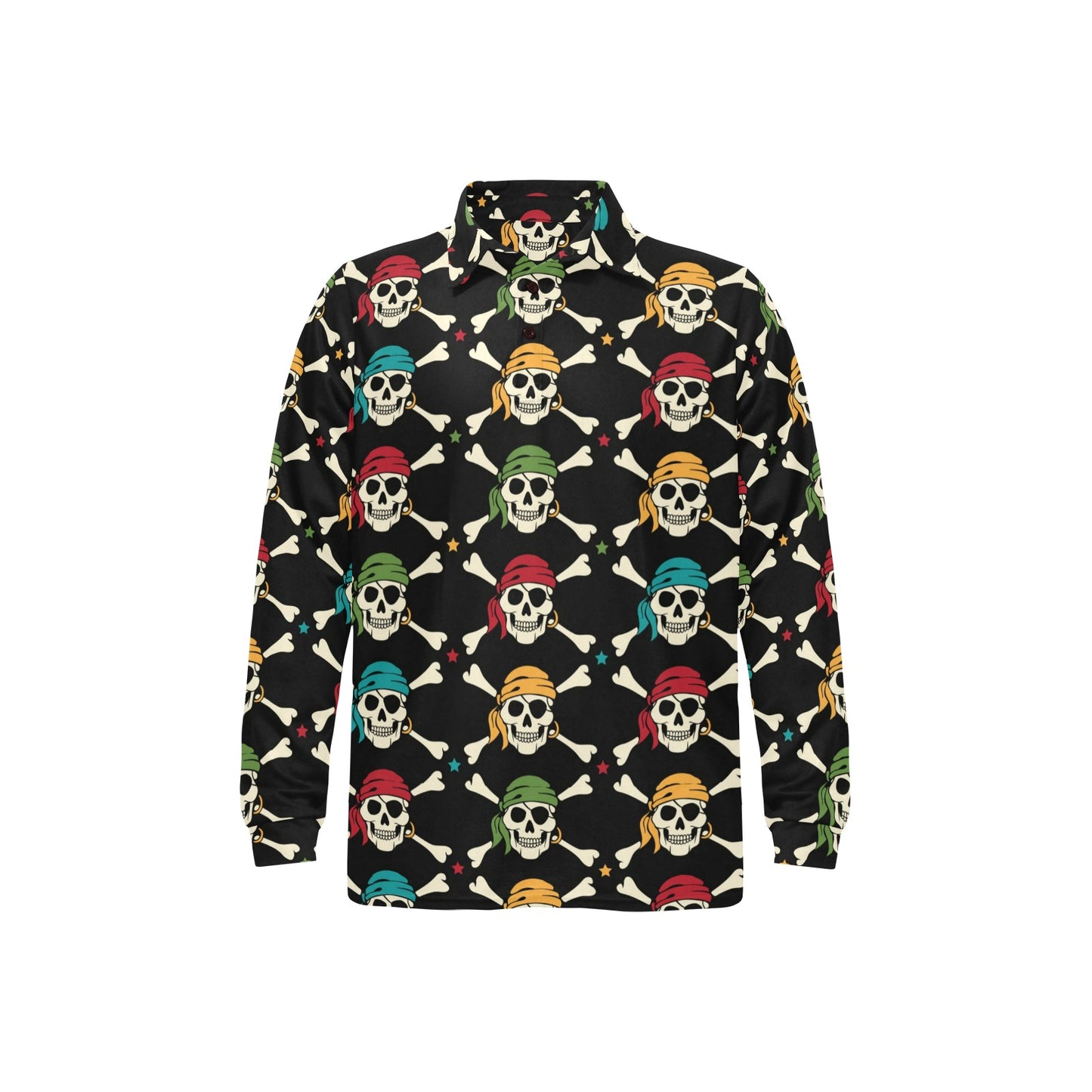 Pirate Pattern Print Design A01 Long Sleeve Polo Shirt For Men's