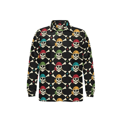 Pirate Pattern Print Design A01 Long Sleeve Polo Shirt For Men's