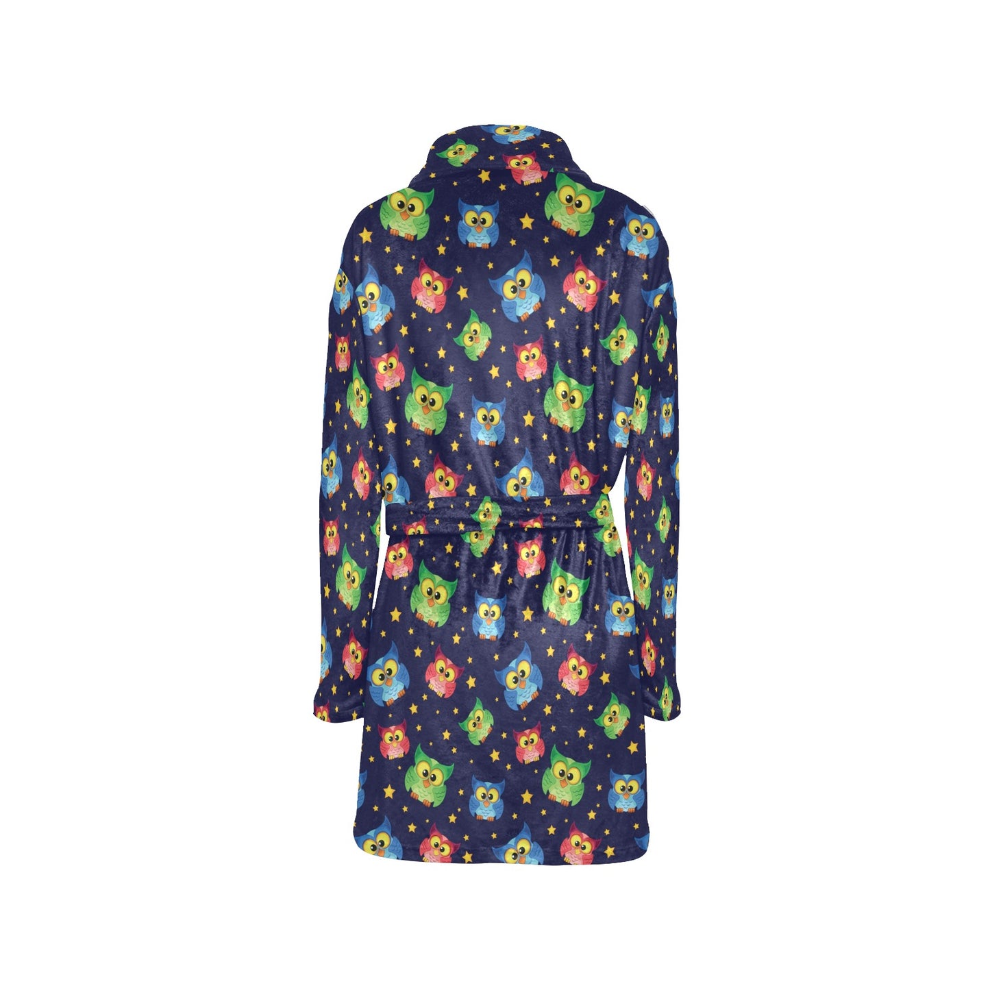 Owl with Star Themed Design Print Women's Fleece Robe