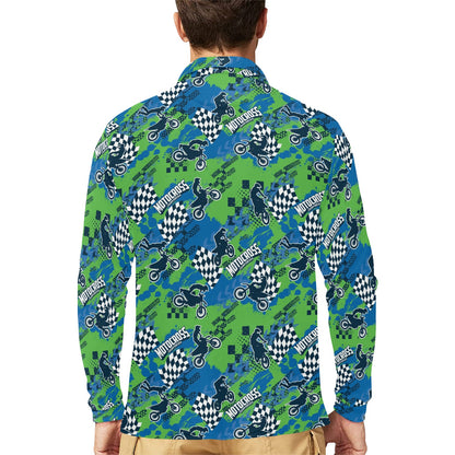 Motocross Pattern Print Design 04 Long Sleeve Polo Shirt For Men's