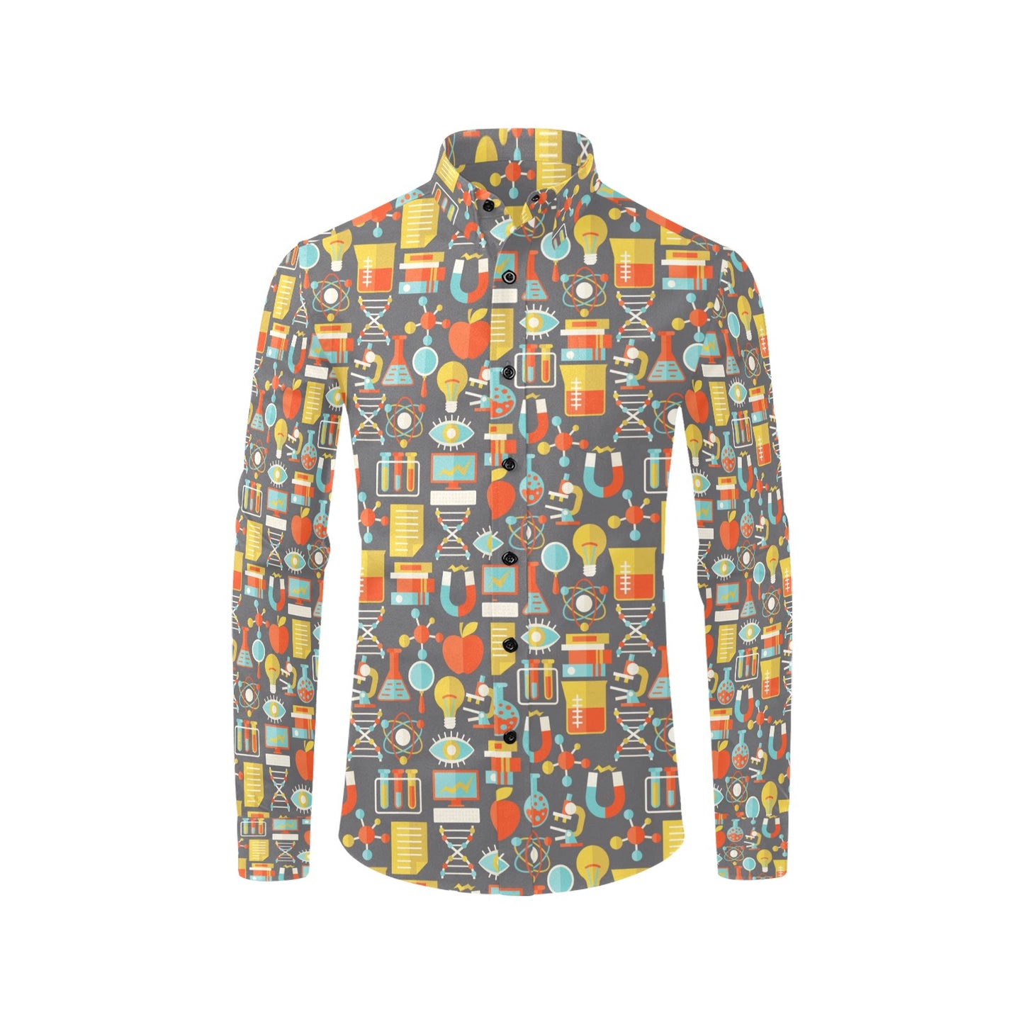 Science Print Design LKS302 Men's Long Sleeve Dress Shirt