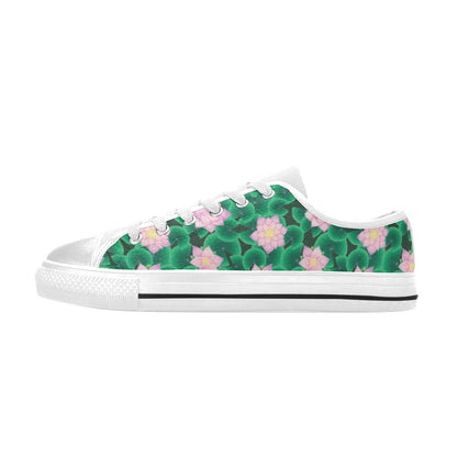 Water Lily Print Design LKS303 Women's White Low Top Shoes
