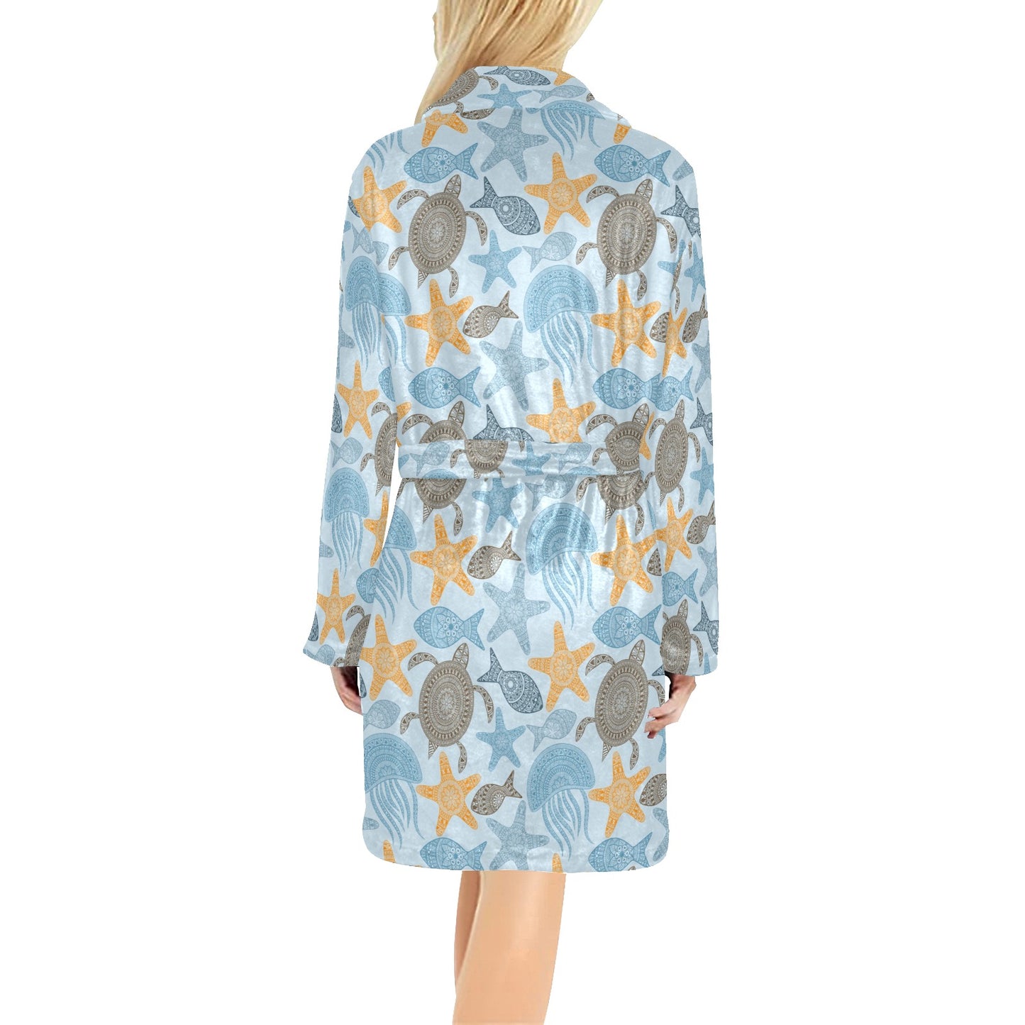 Polynesian Jellyfish Turtle Print Women's Fleece Robe