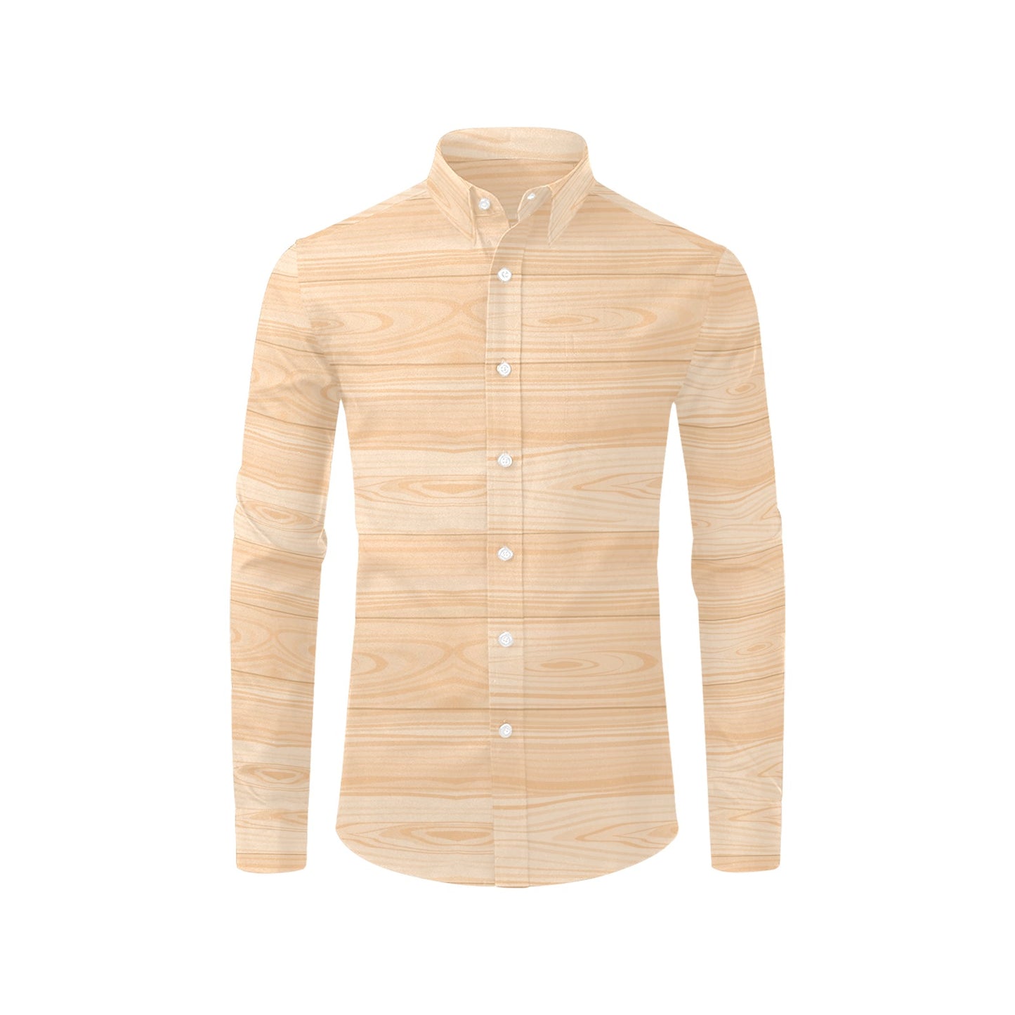 Wood Texture Print Design LKS302 Men's Long Sleeve Dress Shirt