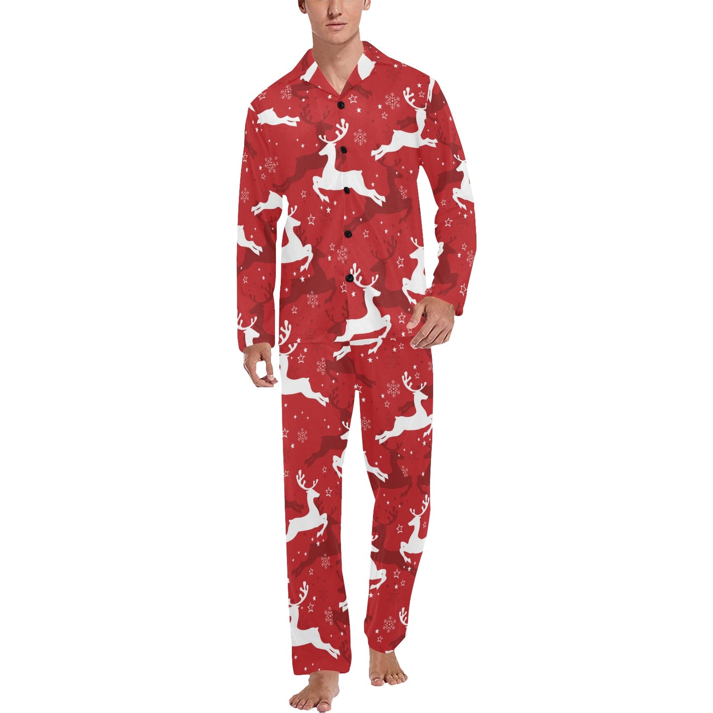 Reindeer Red Pattern Print Design 01 Men's Long Pajama Set