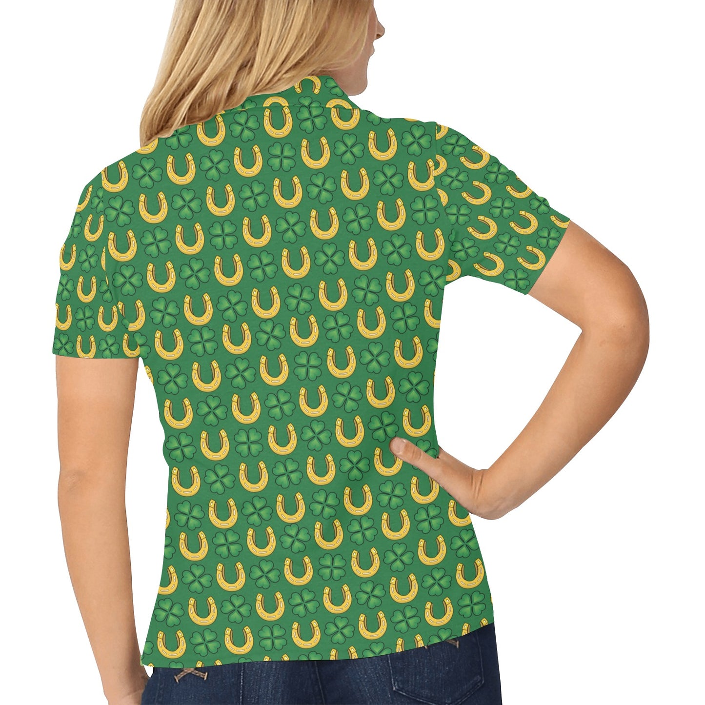 Shamrock Horseshoes Print Pattern Women's Polo Shirt