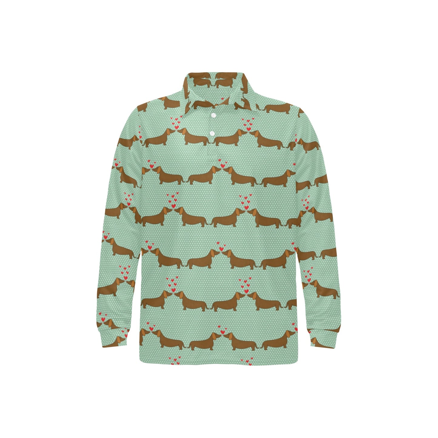 Dachshund Pattern Print Design 02 Long Sleeve Polo Shirt For Men's