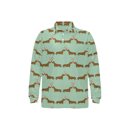 Dachshund Pattern Print Design 02 Long Sleeve Polo Shirt For Men's