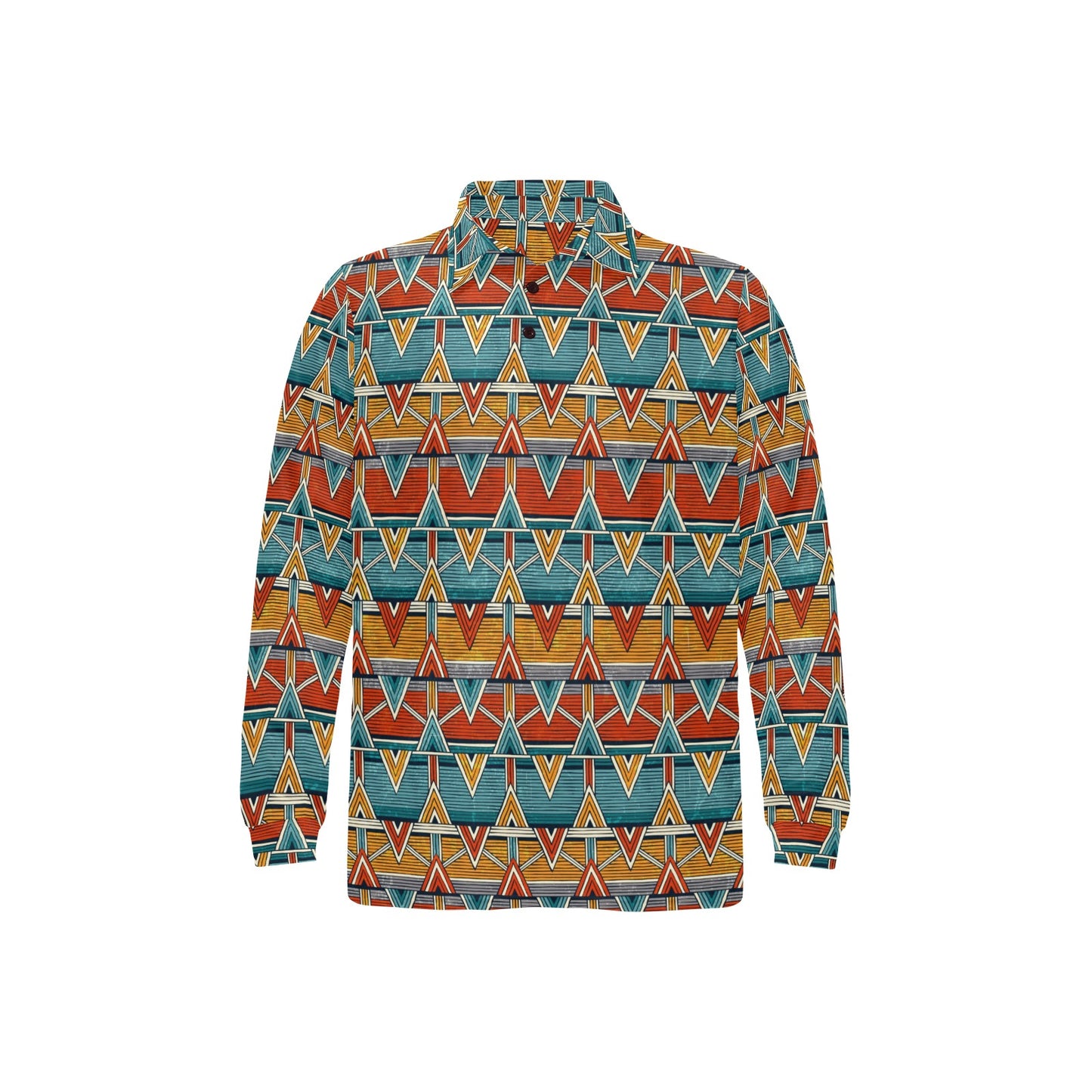 Kente Print African Design Themed Long Sleeve Polo Shirt For Men's