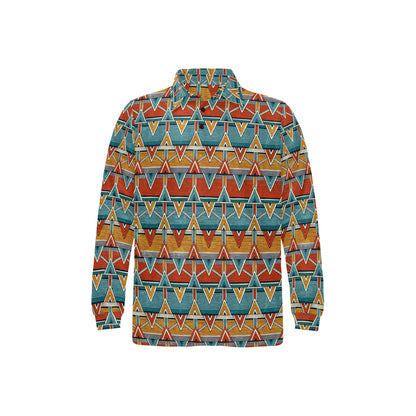 Kente Print African Design Themed Long Sleeve Polo Shirt For Men's