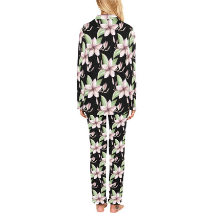 Plumeria Pattern Print Design PM02 Women's Long Pajama Set
