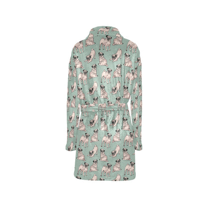 Pug Pattern Print Design A01 Women's Fleece Robe