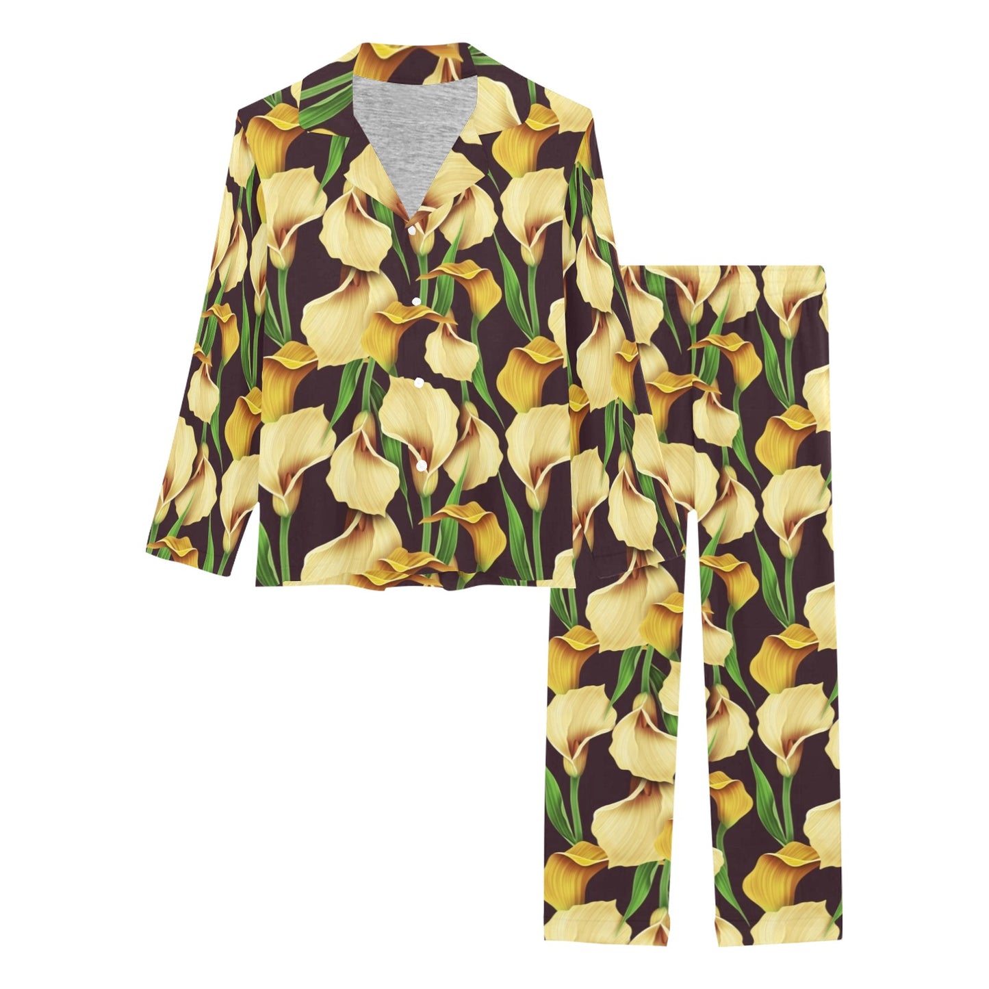 Lily Pattern Print Design LY013 Women's Long Pajama Set