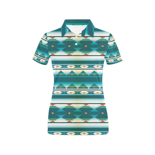 Blue Tribal Aztec Women's Polo Shirt