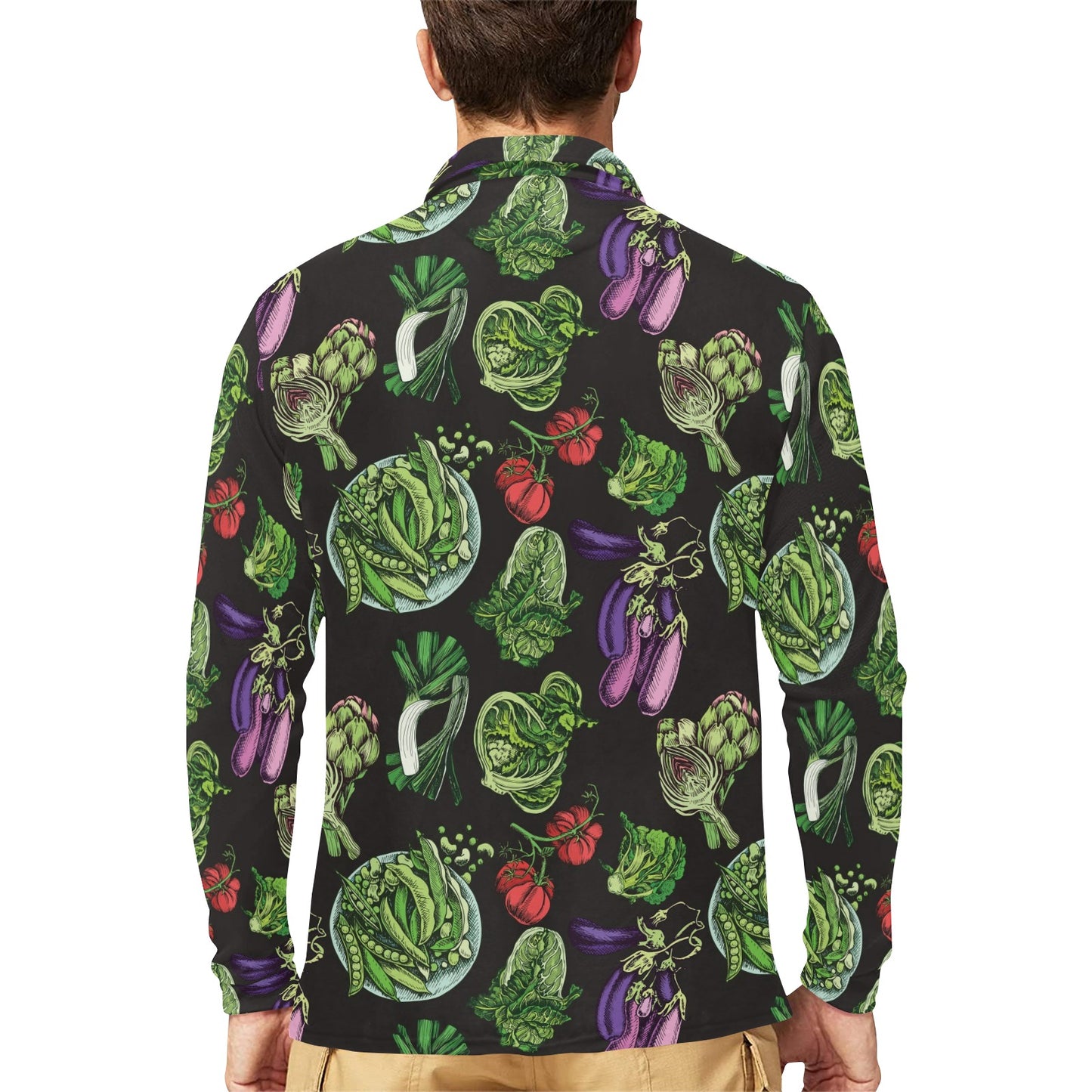 Lettuce Pattern Print Design 01 Long Sleeve Polo Shirt For Men's