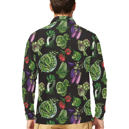 Lettuce Pattern Print Design 01 Long Sleeve Polo Shirt For Men's