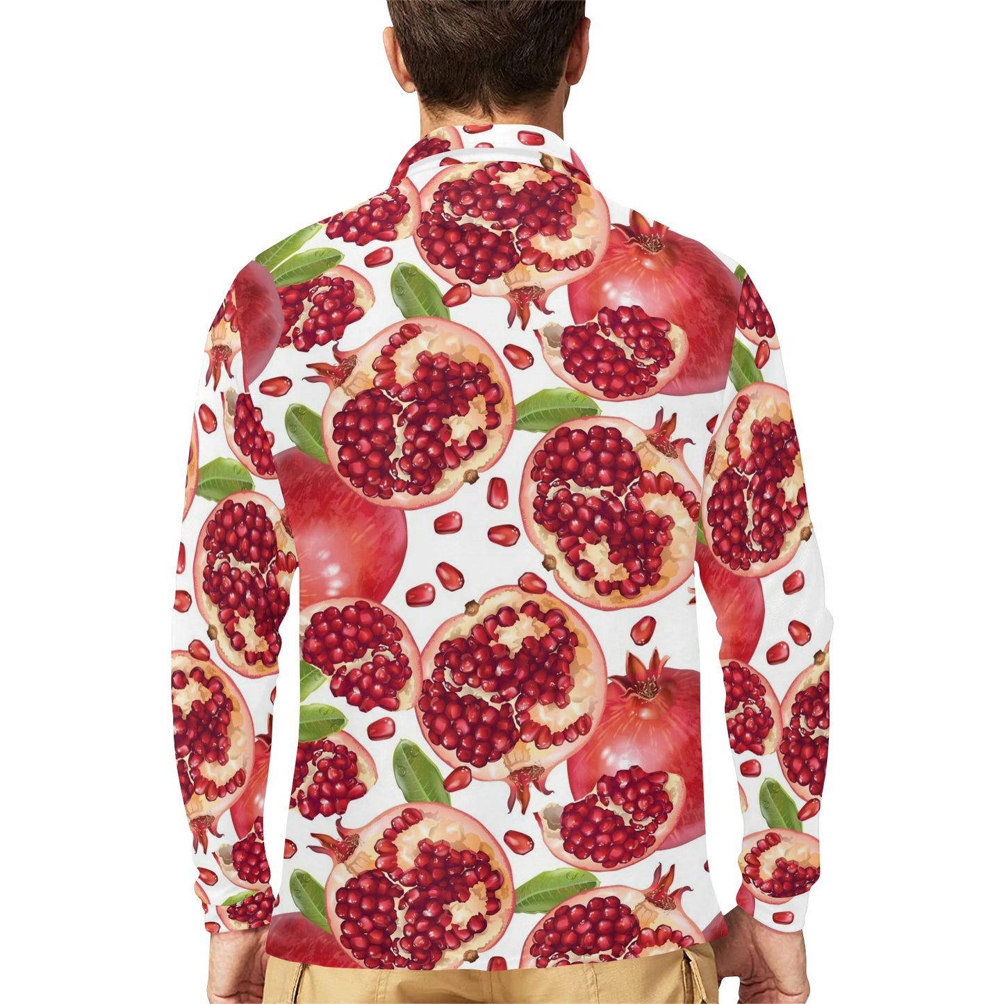 Pomegranate Pattern Print Design PG03 Long Sleeve Polo Shirt For Men's