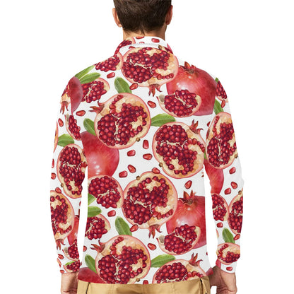Pomegranate Pattern Print Design PG03 Long Sleeve Polo Shirt For Men's