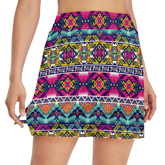 Indian Navajo Color Themed Design Print 17" Golf & Pickleball Skort with Pockets
