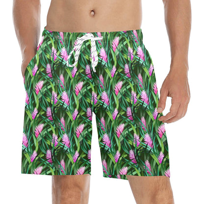 Tropical Folower Pink Heliconia Print Men's Swim Trunks Beach Shorts