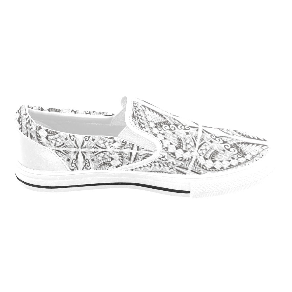 Samoan Style Print Design LKS301 White Slip Ons Canvas Women's Shoes