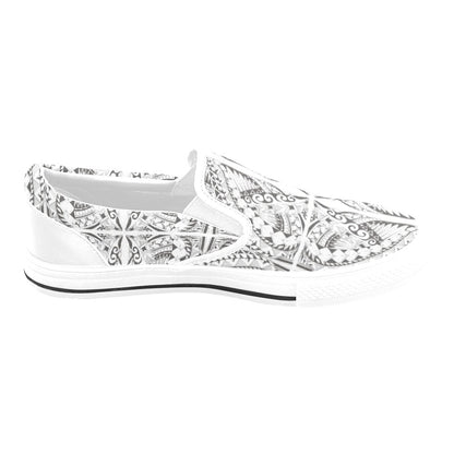 Samoan Style Print Design LKS301 White Slip Ons Canvas Women's Shoes