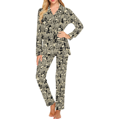 Skeleton Design Print Women's Long Pajama Set